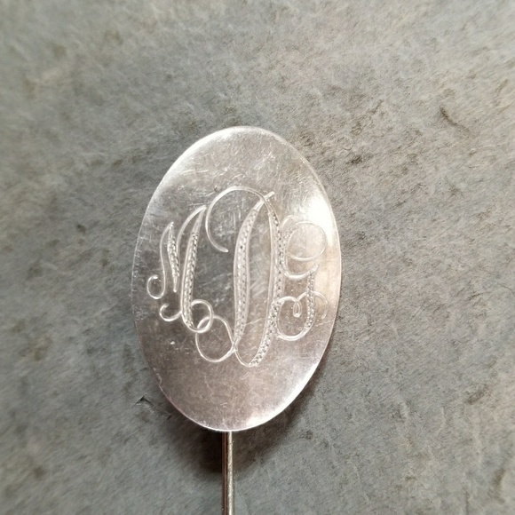 Vintage Sterling Silver stick pin engraved MDG monogram stickpin 925 - Picture 2 of 5